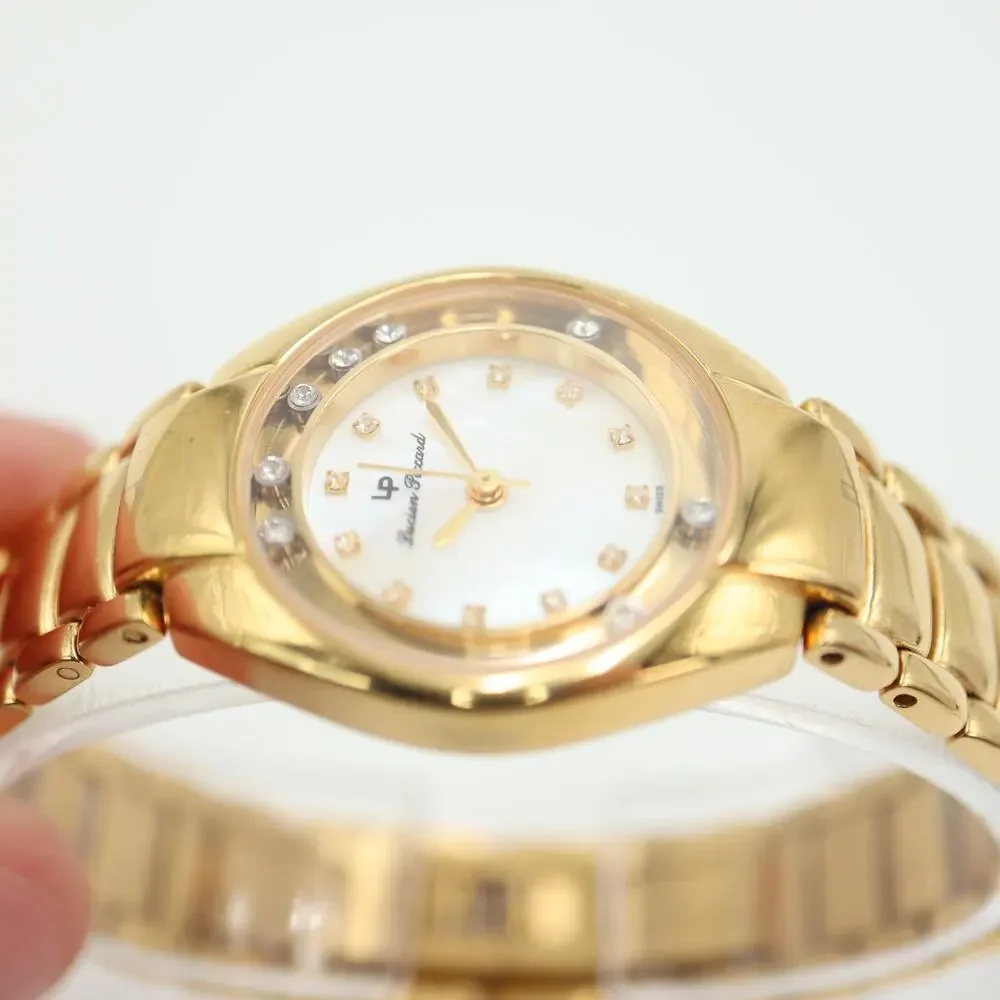 Lucien Piccard Gold Tone Womens Watch 26mm Swiss Sapphire Crystal Float Diamonds